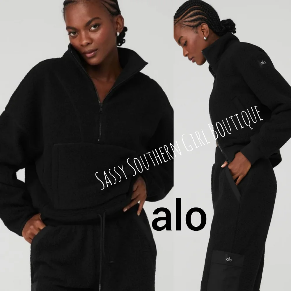 ⭐🆕alo black Sherpa cozy half zip pullover